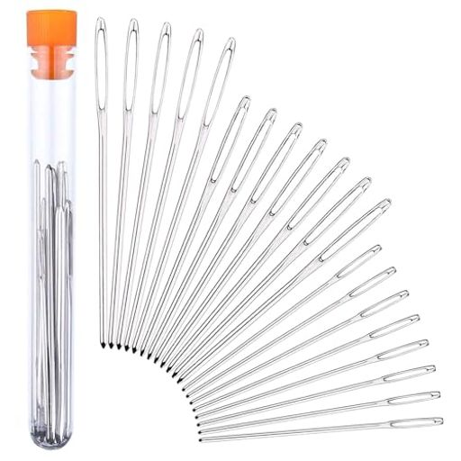 Hymyily手縫い針丸針20本入り長さ約70mm60mm52mm大きな目の鈍い針革工具クラフト工具特殊針セット針穴..