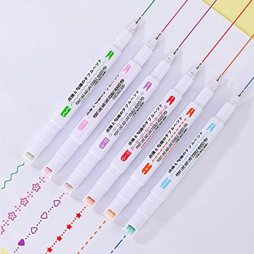 カーブペン水性ペン蛍光ペンローラースタンプペン花柄/ハート/点線/波線速乾耐久手帳日記筆記用具贈り物(6色、6種類)