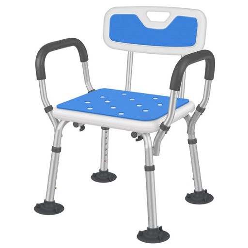 CHENLONBシャワーチェアお風呂椅子大吸盤6段階高さ調節可能軽量丈夫背もたれ付き手すりアルミ合金フレ..