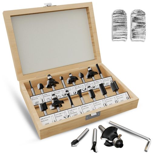 METOTY15本セットトリマービット超硬ルータービット6mm軸高品質木工切削工具セット木材切断・戸板彫刻..
