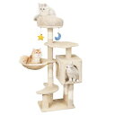 Meecalキャットタワー猫タワー中型子猫多頭飼いハウス猫爪研ぎタワーキャットタワー可愛雲型い猫ベッド天然サイザル麻ハンモックおもちゃ据え置き転倒防止運動不足解消省スペース-高…