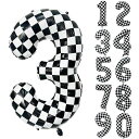 数字バルーン3歳ナンバーバルーン数字3格子柄風船白黒チェッカーナンバーバルーン大きい誕生日飾り付け記念日パーティーの装飾風船40インチ(3白黒)