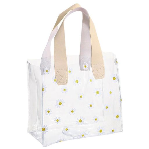 [Vitalux]透明プールバッグ20x18x10cm防水軽量大容量ひなぎく柄リボン付きビーチ水泳ジム温泉旅行アウ..