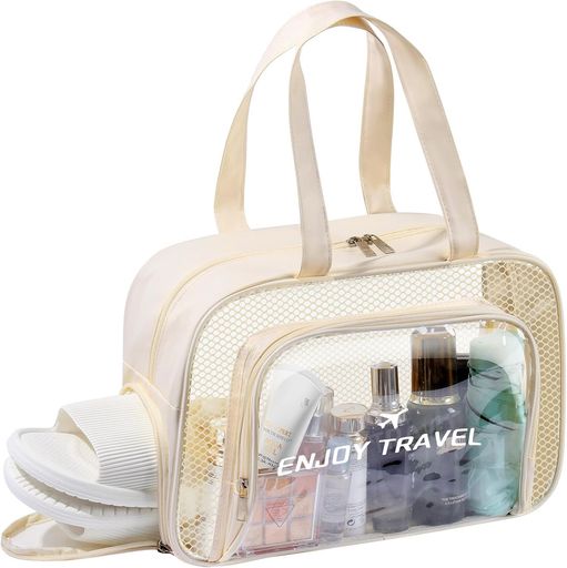 プールバッグシューズコンパートメント付き乾湿分離大容量防水透明収納バッグ水着入れスパバッグ温泉バ..