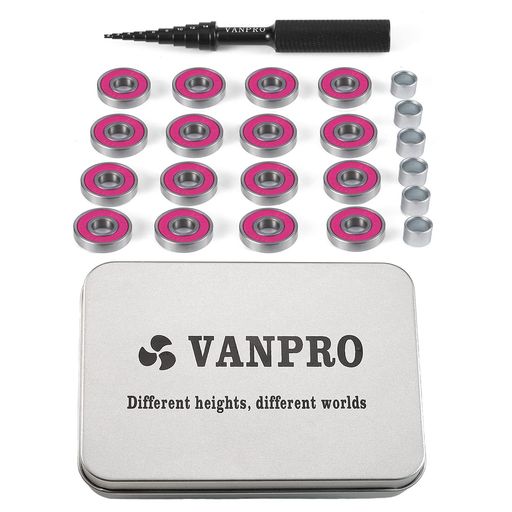 Vanpro スケートボード 608RS ベアリングスーツ,ダブルメタルシールド深溝玉ベアリング8x22x7mm (16個のローズレッドベアリング)