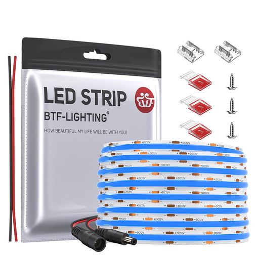 BTF-LIGHTINGFCOBCOBLEDテープライト高密度フレキシブル5M480LEDs/m2400LEDs/5m青色ブルー幅8mmストリップライトDC12V9W/m調光可能変形可能切断可能寝室キッチンホーム