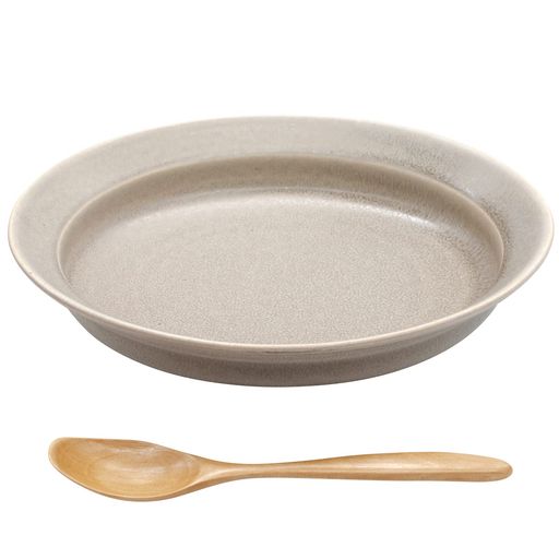 アイトー(Aito) aito製作所 「 カレット Cullet 」 楕円 カレー皿 パスタ皿 ボウル 鉢 約24x19cm 木製スプーン 付 グレー 電子レンジ 食洗機対応 美濃焼 日本製 111110