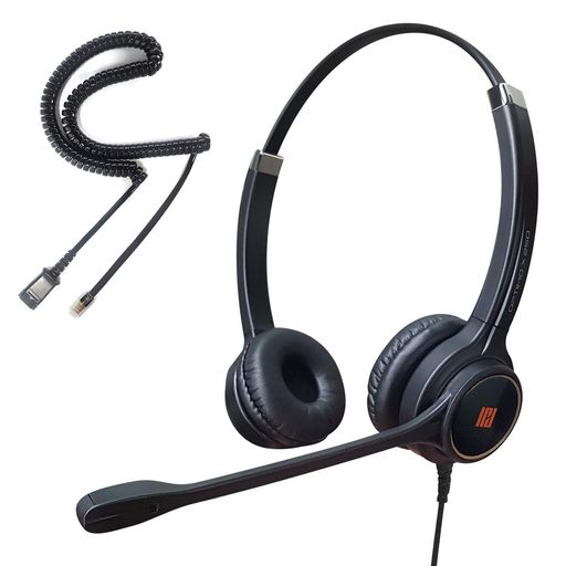 IPD IPH-255 Optimo-X デュオ イヤー ノイズ キャンセリング、コード付き固定電話ヘッドセット、U10 下部ケーブル付き、RJ9 ジャック付き、Cisco IP 6800、7800、8000、および 7900 シリーズの電話と