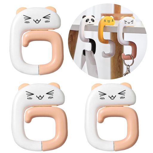 樂天商城 - テーブルフックカバン掛けバッグハンガーかわいい動物デザイン猫柄コンパクトフック取付簡単テーブル収納対策ずり落ち防止ABS素材耐荷重15KG(3個セット)