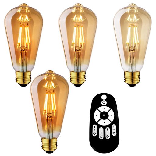 【商品仕様】素材:ガラス。Ra>80。電球サイズ:直径64mmx高さ140mm。全光束:600LM(調光可能)。色温度:2200-6500K(調色可能)。口金:E26。調光:リモコン付き(電池別売。物流の安全を確保するために、当社のリモコンには電池が含まれていません。) 【調光調色機能】明るさは10%から100%の間で調節可能です。調色機能付き、温かみのある電球色、清々しい昼光色、その中間の白色にも調整でき、お好みに合わせて思いのままに灯りをコントロールできます。必要な雰囲気に応じて色温度を調整できます。調光で実現できる節電効率は90%!美しいだけでなく省電力も実現! 【グループ管理&amp;常夜灯機能付き】2.4GHz無線式リモコンで家中の複数のLED電球をグループ分けし、グループ内に登録した電球の明るさ、色を調節できます。グループ管理だけでなく常夜灯機能も搭載されています。点灯しながら寝ることにはすごく便利です。暗闇の中で目に優しい光を与え、照明を提供します。