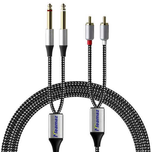 Meamaz 6.56FT/2M RCA 6.35mm 変換ケーブル、rca ts ケーブル、6.35mm(オス) to 2R...