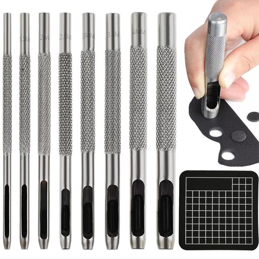 Rakuten - 穴あけポンチ8サイズレザーパンチベルトパンチハトメ抜き皮ポンチ1mm、1.5mm、2.0mm、2.5mm、3mm、3.5mm、4mm、4.5mm丸形円型打ち具ベルトポンチレザークラフト手作り工具革製品DIY