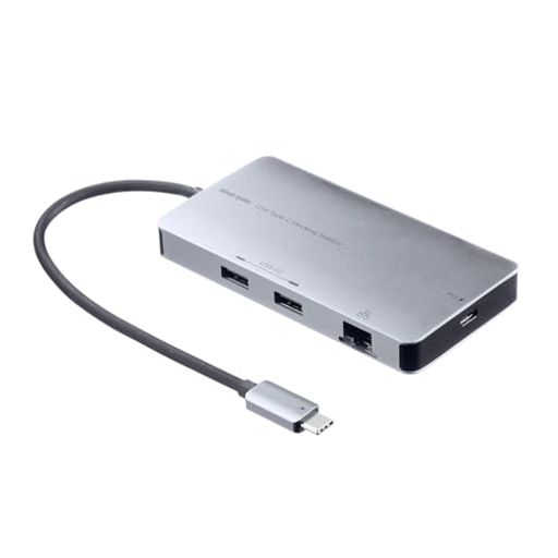サンワサプライ ドッキングステーション USB Type-C接続 4K/60Hz 2画面拡張対応 HDMIx2/LANx1/USB-Ax2/USB-Cx1 スマートPD搭載(PD100W入力・95W給電) ケーブル長20cm・L字変換付き