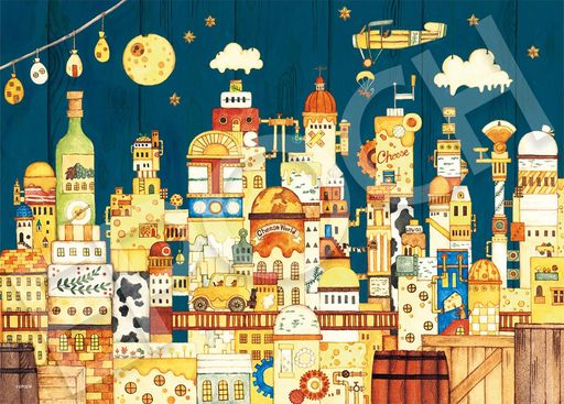 エポック社 500ピース ジグソーパズル イラスト/アート 西村典子 台所下のチーズの街 (38x53cm) 07-464s のり付き ヘラ付き 点数券付き EPOCH