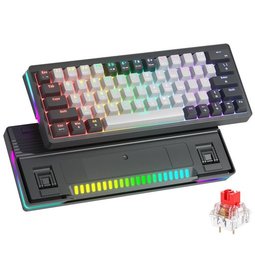 Abucow 60%メカニカルゲーミングキーボード 赤軸 有線 コンパクトキーボード RGBバックライト 全63キーアンチゴースト ホットスワップ対応キーキャップ 人間工学デザイン Windows/Mac対応