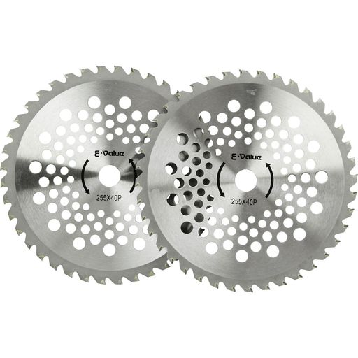 外径:255mm、刃数:40P 刃厚:2.0mm 穴径:25.4mm 刈払機推奨排気量:25cc以上 入数:2枚組