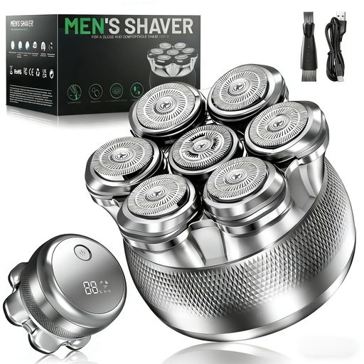 Men'S Shavers - スキンヘッド用シェーバー7Dスキンヘッドマグネット着脱式ハゲ用坊主用頭髪シェーバーパワーフル坊主頭回転ひげそり髭剃りIPX6防水乾湿両用スキンヘッド用バリカンメンズシェーバー回…