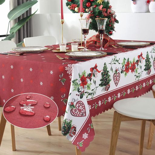 Forhomelifeクリスマステーブルクロス撥水テーブルカバー長方形防水防油撥水加工汚れ防止クリスマス飾..