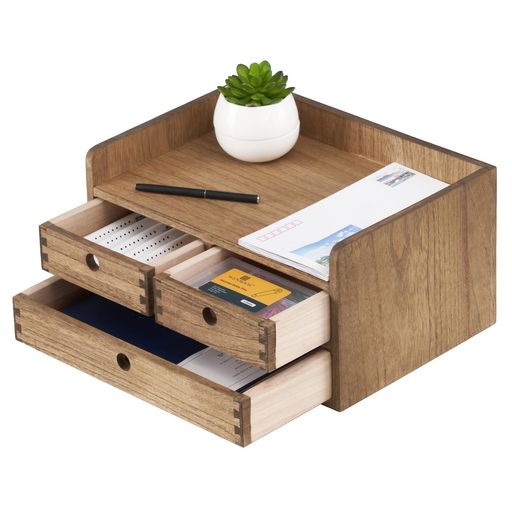 KIRIGENデスク上置棚ミニチェスト卓上チェスト書類ケースデスクトレー小物収納手作りダークブラウンTQ-..