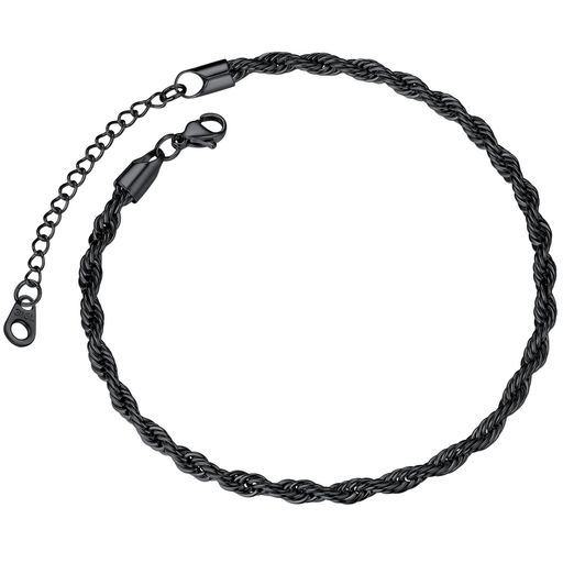 CHAINSPROアンクレットメンズステンレス黒ブラックつけっぱなし22CM+5CM幅3MMロープチェーンレディースアクセサリー CHAINSPROアンクレットメンズステンレス黒ブラックつけっぱなし22CM+5CM幅3MMロープチェーンレディースアクセサリー