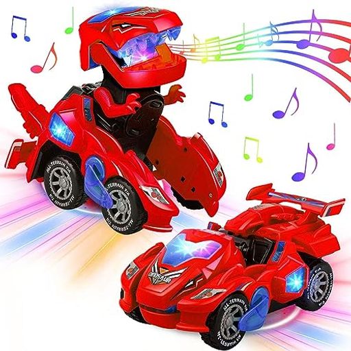 変形恐竜、点滅ライトと音楽付き電動自動変形車、子供向け恐竜変形車ギフト