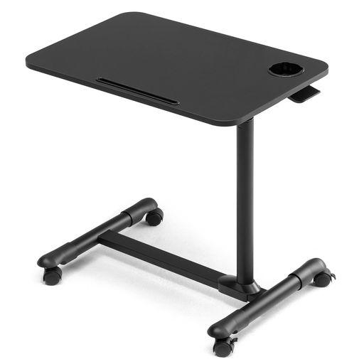 ETHUサイドテーブルガス圧昇降式ベッドサイドテーブル無段階高さ調節介護用ベッドテーブルドリンクホル..