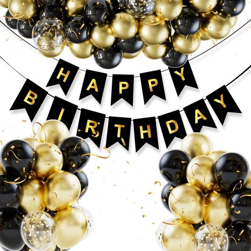 風船誕生日飾り付け黒金100個風船セットHAPPYBIRTHDAY結婚式記念日お祝いバルーン誕生日飾り感謝祭パーティー卒業式結婚式男女兼用