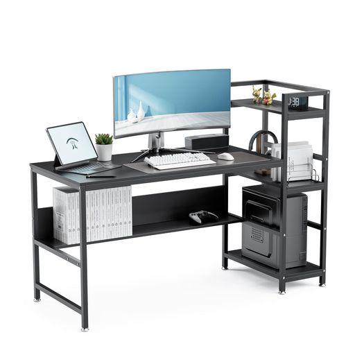 DEWELパソコンデスクデスク幅150cm奥行60cm机pcデスクラック付きデスク在宅勤務テレワークゲーミングデスクオフィスデスク組立簡単左右入替可勉強机収納省スペース棚付デスク書斎おしゃれ