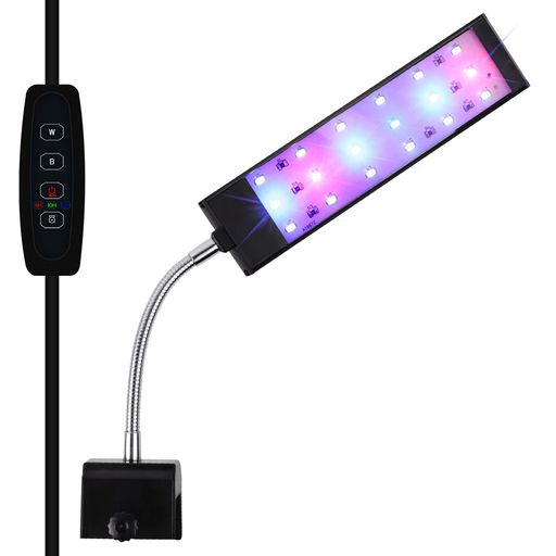 水槽用LEDライト、多彩な照明モード、明るさ調整、タイマー付き、省エネで長持ち 🐠【商品詳細】 ➤本体サイズ:幅203*奥行50*厚さ8mm ➤適用水槽:18-30CM ➤LED数量:18個 ➤定格消費電力:7W ➤定格入力電圧/周波数:100-240V AC、50/60 Hz ➤定格出力電圧:12V 1A ➤電源コードの長さ:約2メートル ➤セット内容: LEDライト*1、アダプター*1、取扱説明書*1 🐠【幅18CM-30CM水槽対応、取り付け簡単】片側挟む式、アクアリウムライトは厚みが最大25mmの水槽が挟め、角度と高さが自由に調節でき、18~30cmの水槽を対応し、 取付けも簡単にできます。取り付け簡単】片側挟む式、アクアリウムライトは厚みが最大25mmの水槽が挟め、角度と高さが自由に調節でき、18~30cmの水槽を対応し、 取付けも簡単にできます。 🐠【三つ点灯モード、10段階明るさ調整、タイマー式】 ➤三つ点灯モード:三色点灯(昼光色*13個、赤色*1個、緑色*1個)、青色点灯(青色*3個) 、LED全開(昼光色*13個、赤色*1個、緑色*1個、青色*3個)。