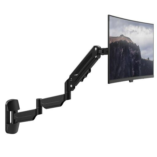 ACCURTEK モニターアーム 壁掛け 3段式 32インチ対応 耐荷重9kg - VESA規格75/100mm ガス圧式 多角度調整 上下左右/前後/回転 壁付け液晶ディスプレイアーム 省スペース設計 ブラック