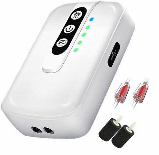 エアーポンプ釣り/水槽酸素空気ポンプUSB充電電池内蔵連続25時間間欠モードでは50時間動作静音設計軽量コンパク釣り/池/水族館(二つ吐出口)