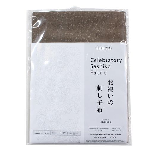 コスモ(COSMO) 刺し子布 お祝いの刺し子布(七福神)ストーングレー No.592540