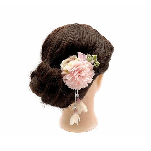 和風和装髪飾り花ドライフラワーリボンヘアピン和装成人式卒業式結婚式七五三袴着物小物和装卒業式浴衣結婚式髪留めヘアアクセサリー(ピンク)