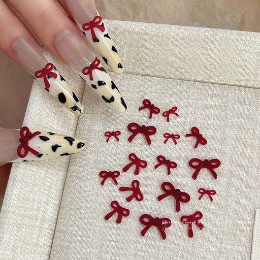 赤蝶結びネイルアートストーン50個ネイルパーツ5D手芸リボン異なるリボンのスタイルオーロラ漫画かわい..