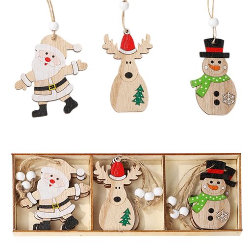 クリスマスツリーオーナメント 木製 クリスマスツリー飾り 9個セット サンタクロース トナカイ 雪だるま 車 クリスマスツリー デコレーション 吊り クリスマスパーティー飾り 雑貨 ツリ…