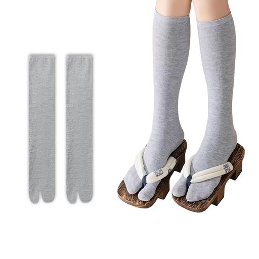 [CICIFAUS]足袋ソックスロング丈二趾靴下ふくらはぎ丈灰色無地中筒ロング下駄用アニメ和風1足組45-50cm