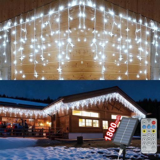 cshareソーラーLEDイルミネーションライト屋外防水ソーラーライトつららライト10m400球リモコン付きタ..