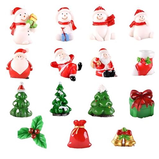 KEKVEクリスマス飾り15個セット置物樹脂製雪人サンタクロースミニチュアオーナメントクリスマス雑貨ホームデコレーションDIY手芸用品贈り物