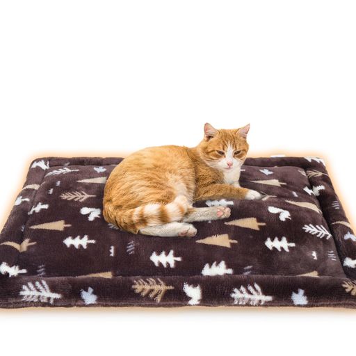 LuckinSleep【リバーシブルxW断熱】ペットマット[エアロゲル&アルミシート]帝人抗菌防臭&光触媒吸湿発熱CICA保湿加工犬猫クッションマット冬用丸洗いペットソファーM60x45cmモリ花柄ブラウン