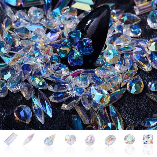 160個ネイルラインストーンキラキラAB色大粒ネイルクリスタル8種類ネイルパーツストーンオーロラクリア..