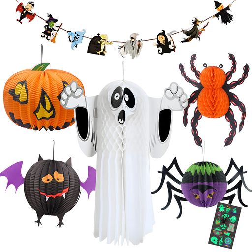 GOKEIハロウィン飾り3D提灯紙製7点セット飾り付けおばけかぼちゃゴースト幽霊クモランタンガーランド折りたたみかざりつけ壁掛けHalloweenハロウィングッズ装飾ハロウィーンパーテイー飾…