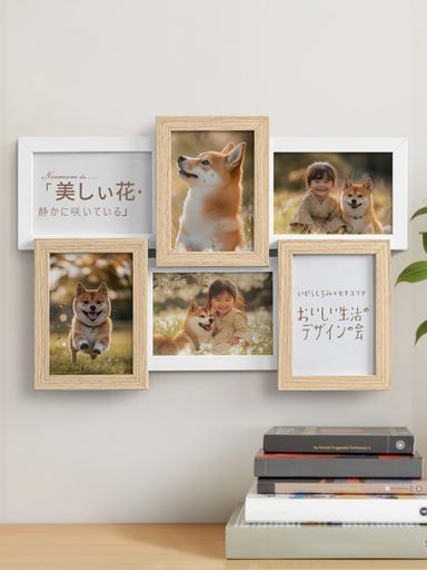 フォトフレームL判多面卓上壁掛け木製ガラス人気おしゃれ写真立て額縁ハガキポストカードアートワーク写真フレーム複数枚縦横誕生日記念日新築祝いプレゼント(木-白6枚...