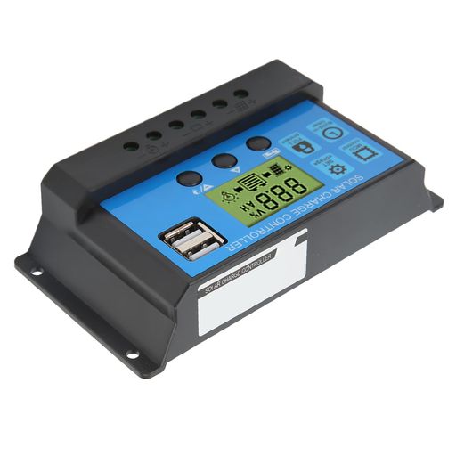 KIMISS 12V 24V PWMソーラーチャージコントローラー のために LCDディスプレイ付き 防水設計 USBポート搭載 太陽光発電システム 充電レギュレーター