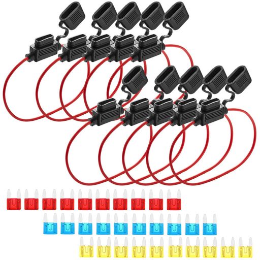 HiLiBoom ヒューズホルダー 16AWG 10個 ヒューズボックス ヒューズクリップ 平型 防水タイプ 防塵 30個ブレードヒューズ 1個ヒューズ抜きクリップ 自動車用 (10)