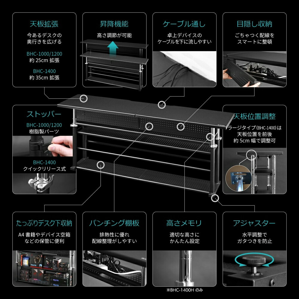 要エントリ【07/10 24時間限定当選確率2分の1!1等最大100%ポイントバック】  バウヒュッテ エクステンションデスク BHC-1000H / 1200H / 1400H [3]