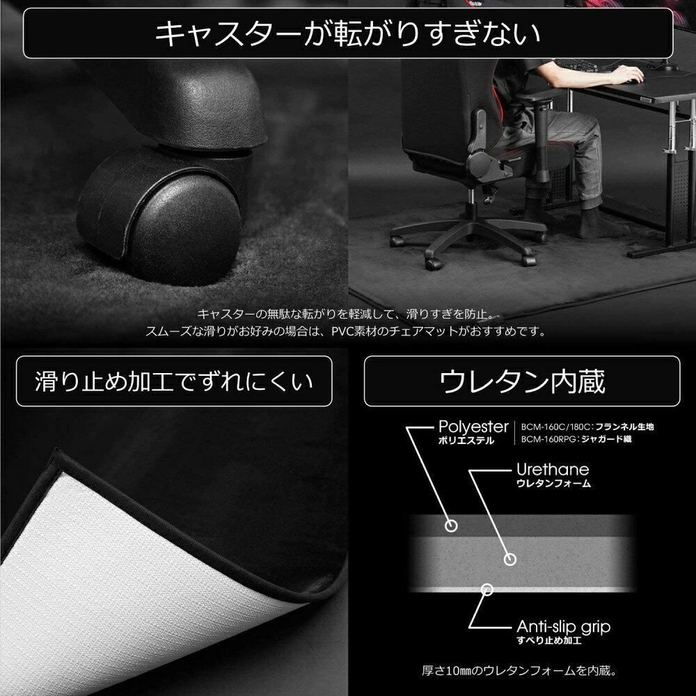 【お買い物マラソン】7/11 AM1:59まで バウヒュッテ デスクごとチェアマット カーペットタイプ BCM-180C-BK [3]