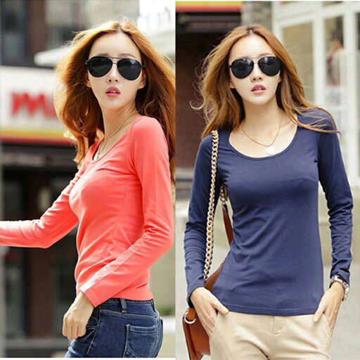 シンプル カラフル 長袖 Uネック Tシャツ カットソー 秋 UVカット 紫外線 節約 防寒対策 効果 温感 プレゼント
