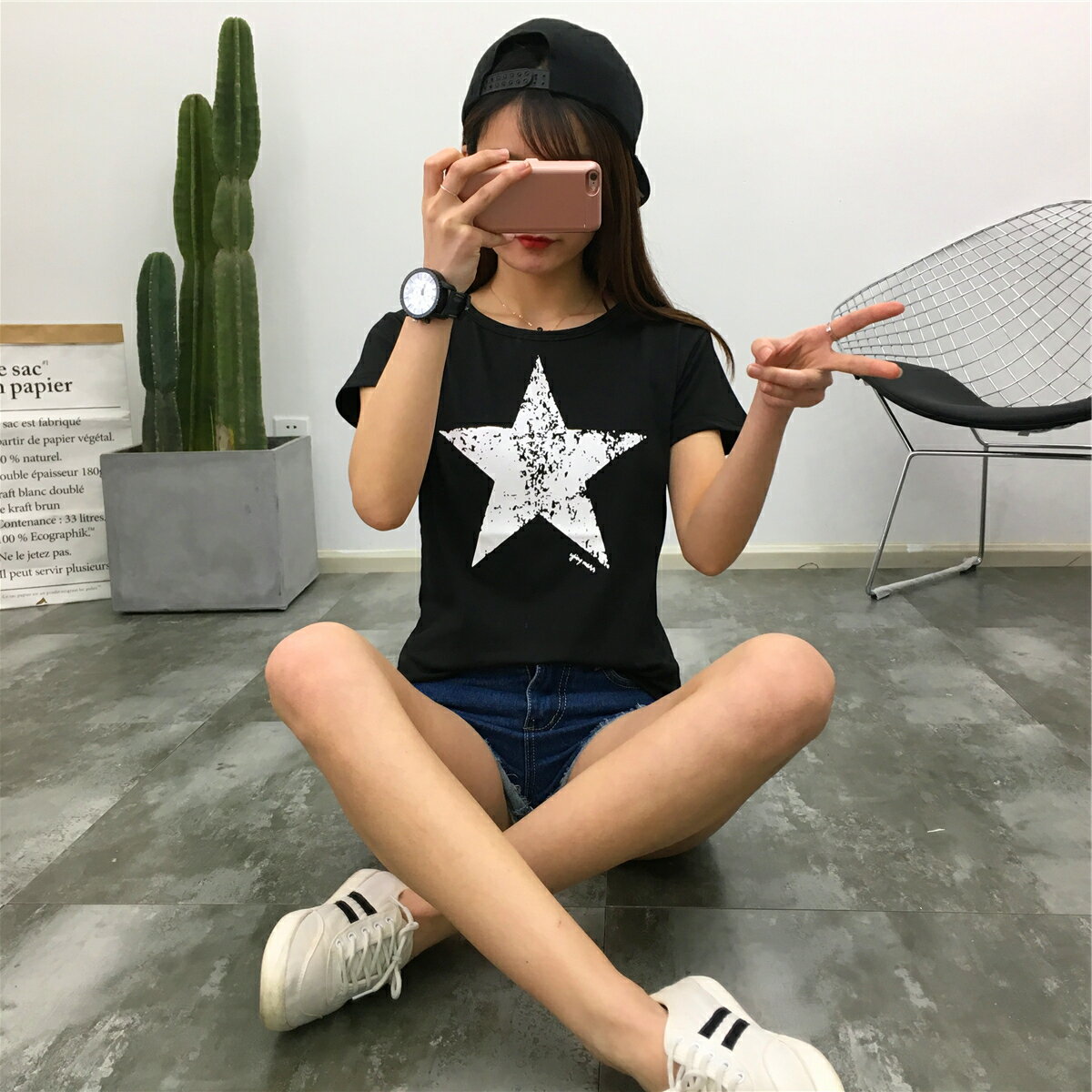 星柄 スター チュニック Tシャツ カットソー 半袖 春 0778/レディース 春新作ワンピースチュニック入学式ドレス等3980円以上送料無料/円/春 母の日 花粉 UVカット 温感