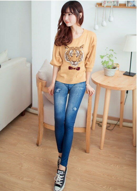 星 破れ(やぶれ) 模様 プリント ストレッチ 素材 デニム レギンス ヨガ ジム 美脚 効果 スリムレギンス ヨガ ジム 春 紫外線 気温 ホワイトデー UVカット 気温 お返し 温感 バレンタイン プレゼント