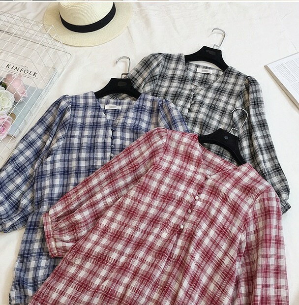 送料無料 チェック柄 ブルー チュニック 七分袖 トップス/レディース 新作 ワンピース チュニック レギパン 結婚式 ドレス パーティー 長袖 等/夏 UVカット 気温 梅雨 熱中症対策 効果 冷感 プレゼント